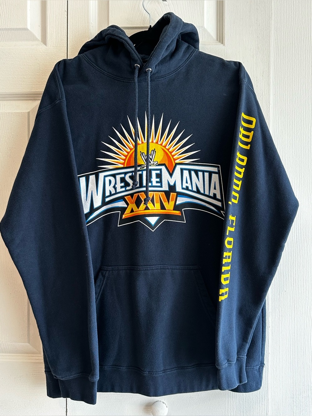 WWE Navy WrestleMania 29 XXIV Pullover Hoodie with Yellow Accent 2008 Orlando
